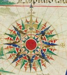 Cantino planisphere (1502), Biblioteca Estense, Modena, Italy. Słońce we wnętrzu głównej róży wiatrów.