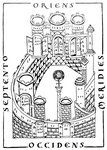 Ilustracja przedstawiająca Jerozolimę pochodząca z około 700 roku. Ilustruje dzienniki podróży biskupa Arkulfa do Ziemi Świętej.