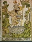 Św. Krzysztof na drzeworycie z 1423 roku, ręcznie pomalowanym